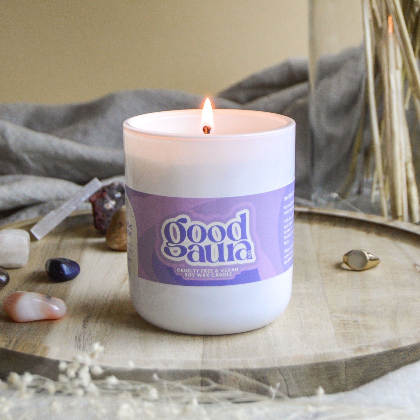Black Amber and Lavender Large Vegan Glass Refillable Candle
