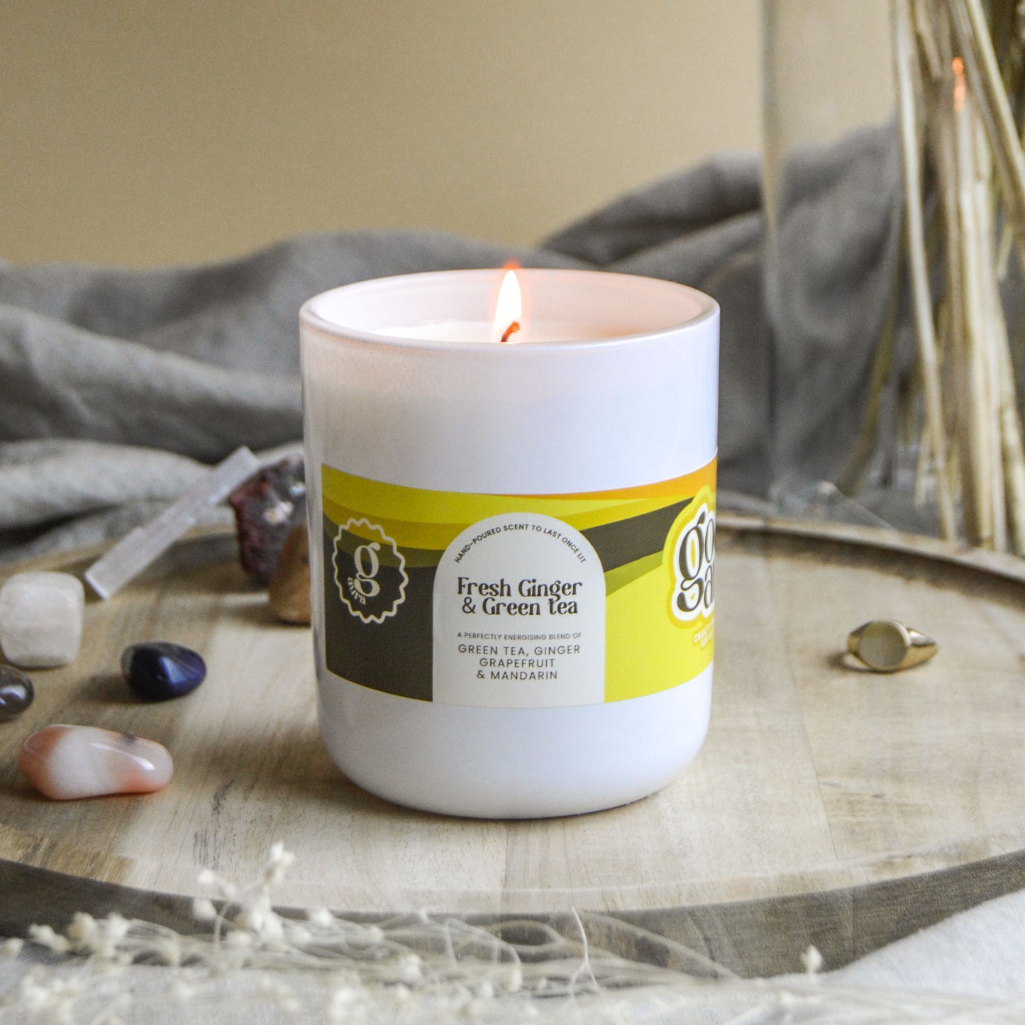 Almost Perfect - No Box - Fresh Ginger & Green Tea Large Vegan Glass Refillable Candle