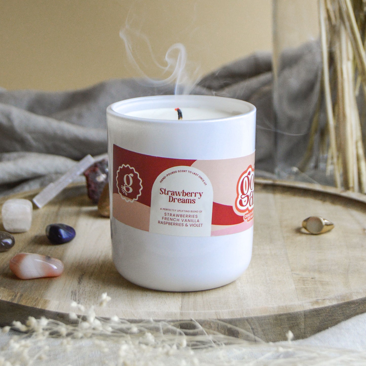 Strawberry Dreams Large Vegan Glass Refillable Candle