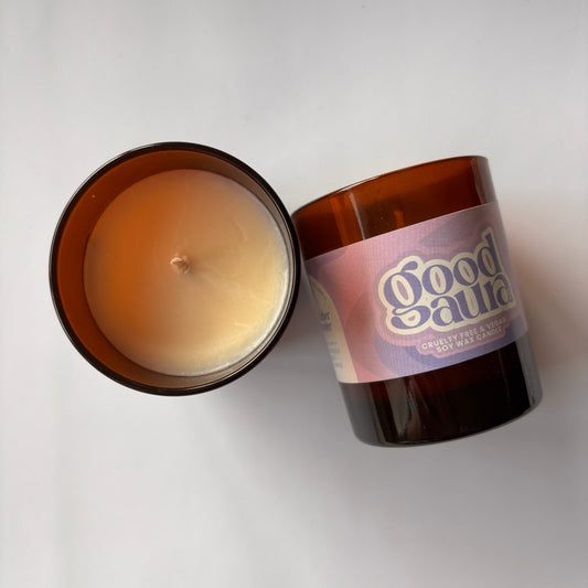 Medium Black Amber & Lavender Brown Glass Candle - 20cl