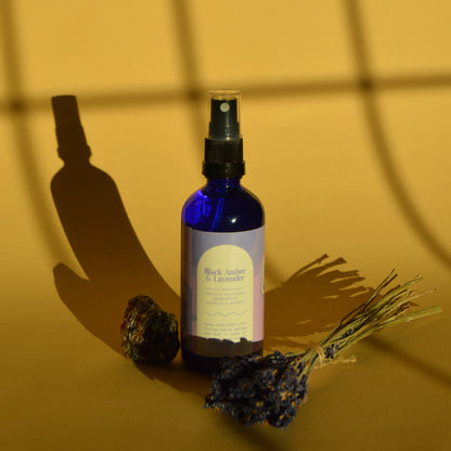 Black Amber and Lavender Self Care Relaxing Set with Pillow Spray