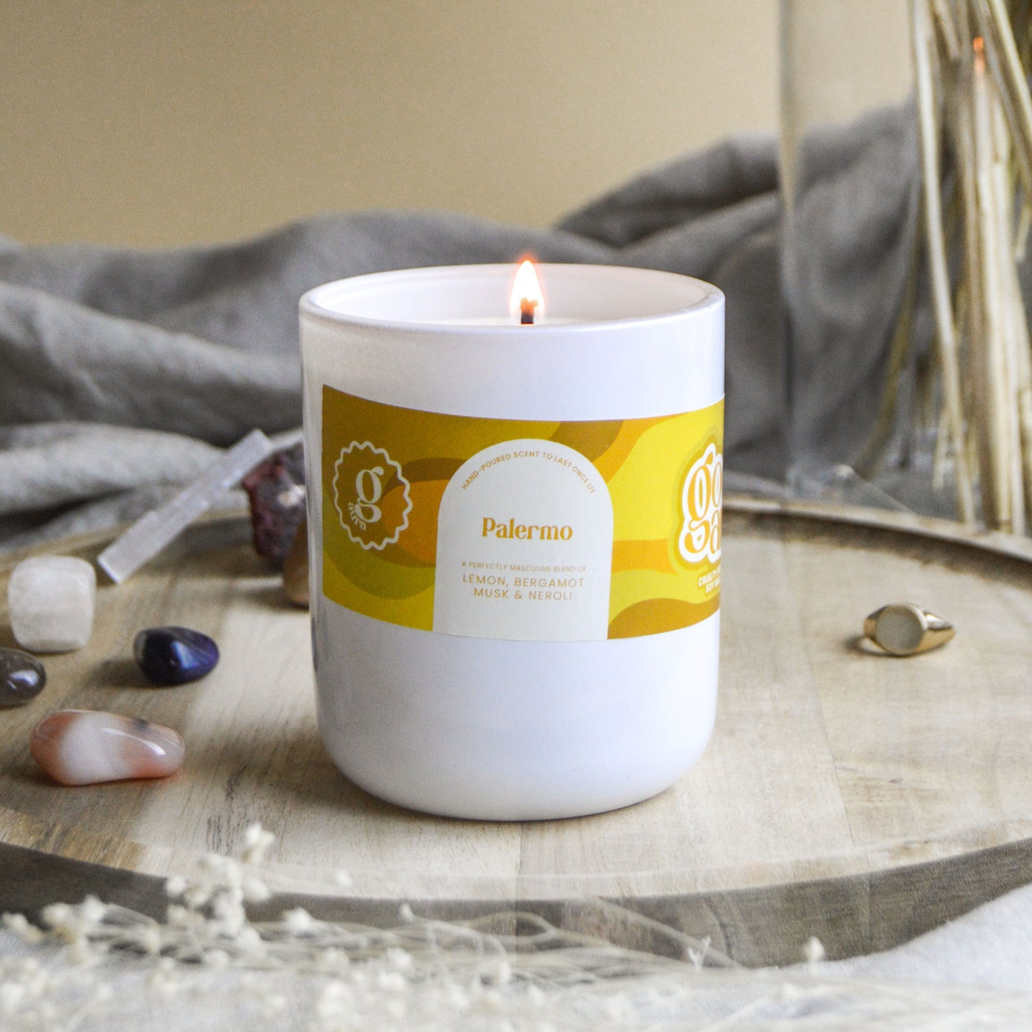 Palermo | White Curved Large Vegan Glass Refillable Candle